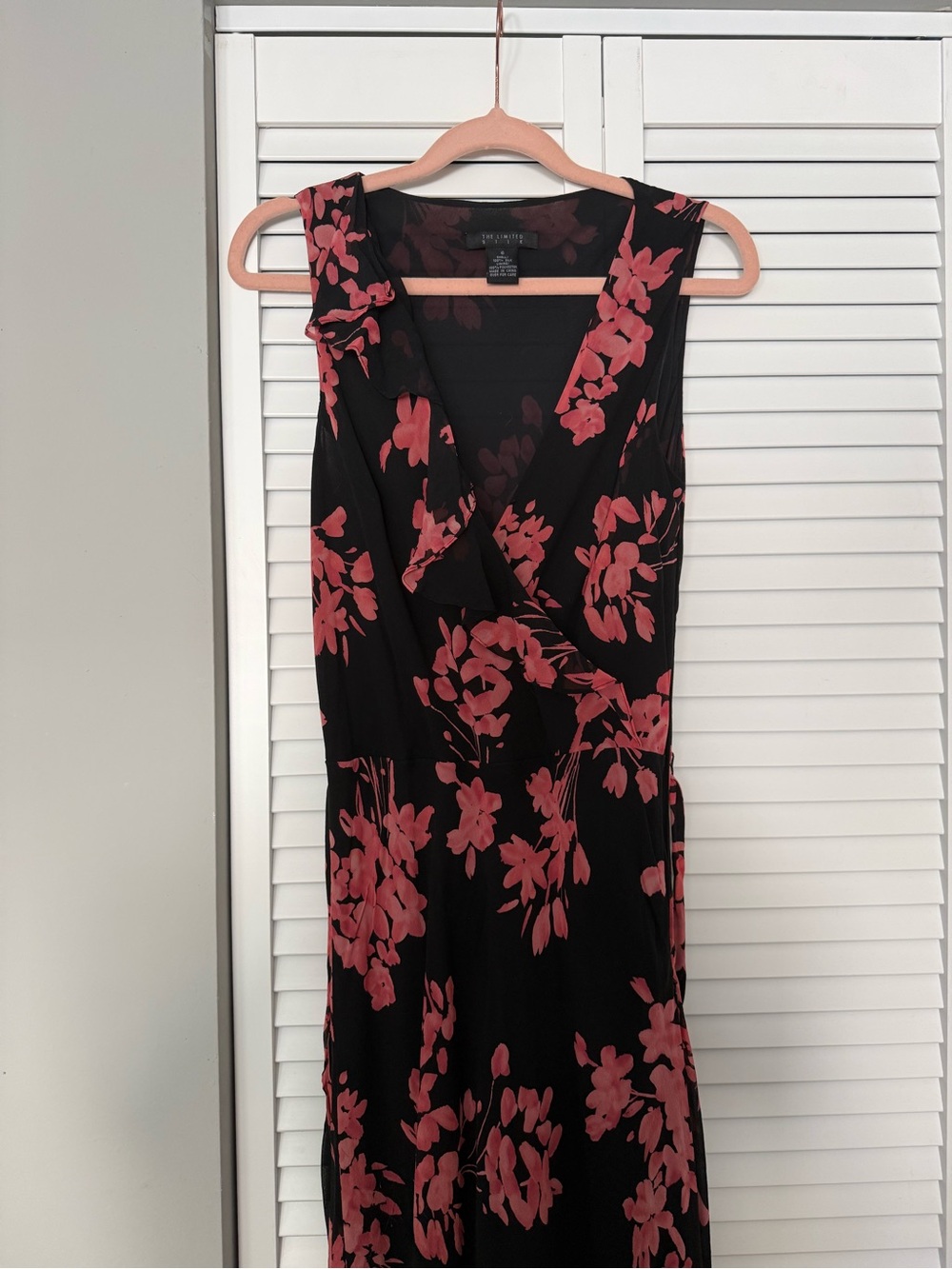 The Limited silk Black Midi Dress with Pink Floral Print